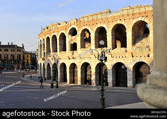 Italy, View of Verona Arena at Piazza Bra