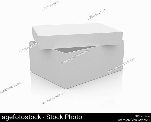 White, open, empty box template, isolated on white background