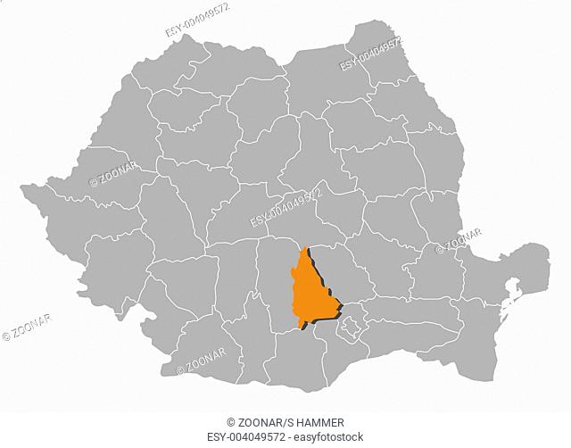 Map of Romania, Dâmbovita highlighted