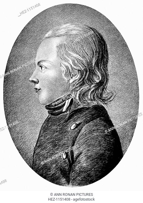 Novalis (pseudonymn of Friedrich von Hardenberg 1772-1801) German Romantic poet and novelist. Prophet of Romanticism. Engraving