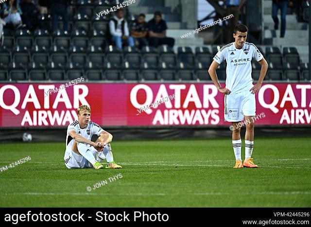 Eupen's players react and during a soccer match between KAS Eupen and KV Kortrijk, Saturday 03 September 2022 in Eupen, on day 7 of the 2022-2023 'Jupiler Pro...