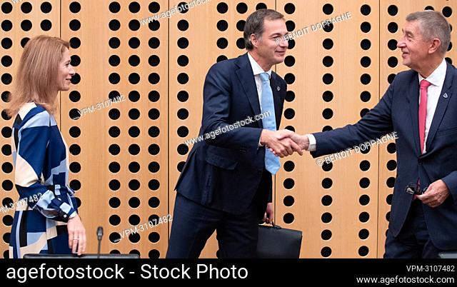Prime Minister of Estonia Kaja Kallas, Prime Minister Alexander De Croo and Czech Republic Prime Minister Andrej Babis pictured during pictured during the...