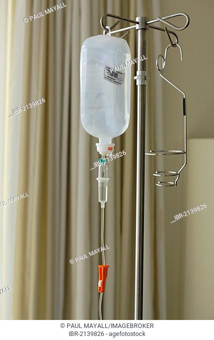 Medical intravenous infusion on a stand