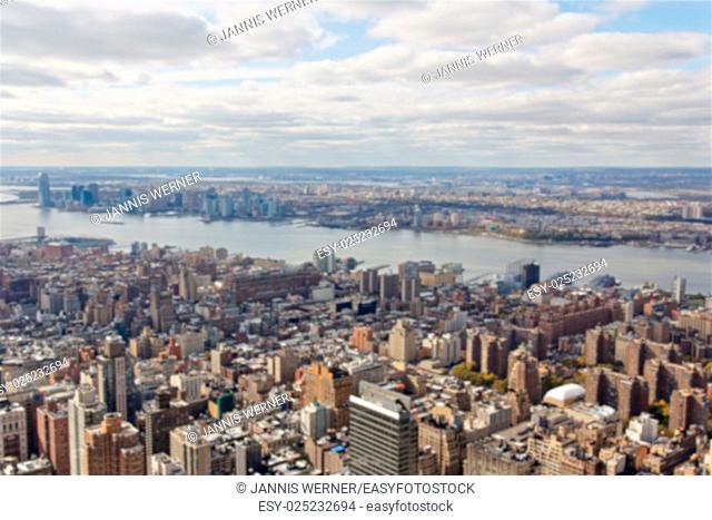 Blurred background of view towards New Jersey from the Empire State Building in New York, NY