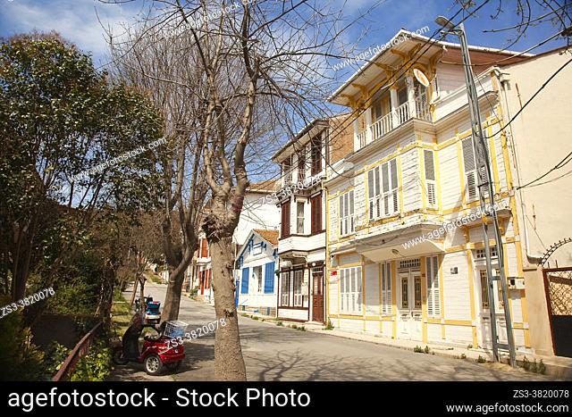 Traditional wooden houses in Heybeliada Island-Halki, Prince Islands, Istanbul, Marmara Region, Turkey, Europe
