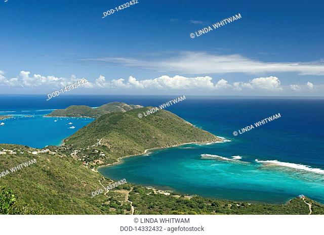 Caribbean, Leeward Islands, British Virgin Islands - Virgin Gorda, view of North Sound from part way up Gorda Peak