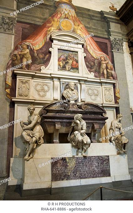 Tomb of Michelangelo, Santa Croce church, Florence Firenze, UNESCO World Heritage Site, Tuscany, Italy, Europe