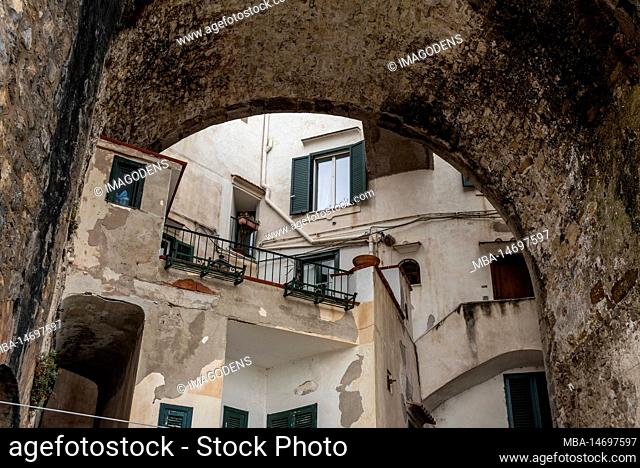 Traditional Italian houses in the town of Atrani at the Amalfi Coast