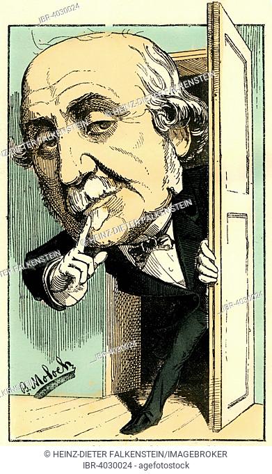 Jacques-Victor-Albert, 4th duc de Broglie, a French monarchist politician, political caricature, 1882, by Alphonse Hector Colomb pseudonym B