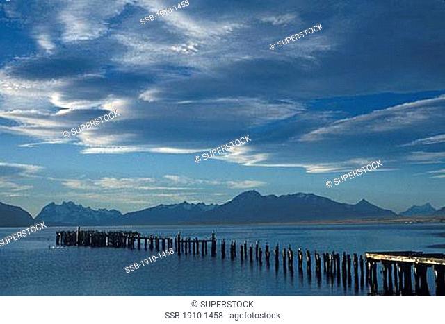 Abandoned pier near Puerto Natales gateway to Torres del Paine National Park CHILE Patagonia