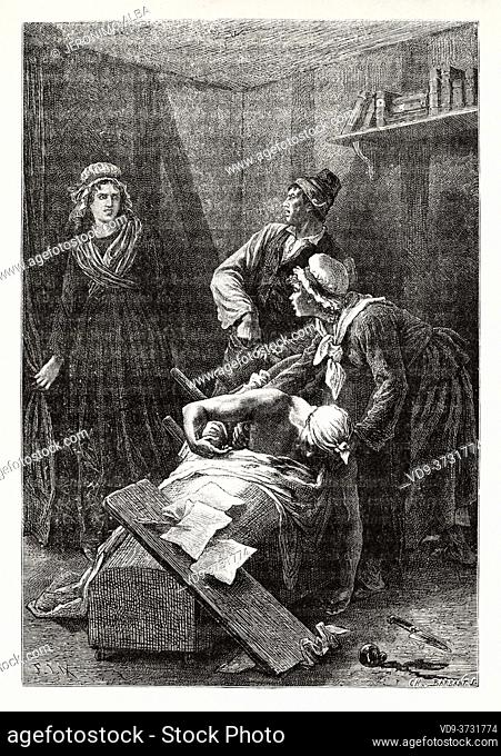 Death of Jean-Paul Marat, 13 July 1793 (1743-1793) French politician, physician and journalist. France. Old XIX century engraving illustration