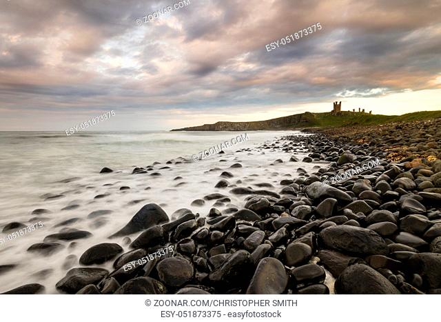 Dunstanburgh Castle on the coast of Northumberland in northern England