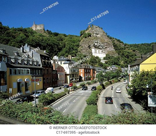 Germany, Idar-Oberstein, Nahe, Nahe Valley, Idar brook, Hunsrueck, Rhineland-Palatinate, panoramic view, castle ruin Oberstein, castle Oberstein