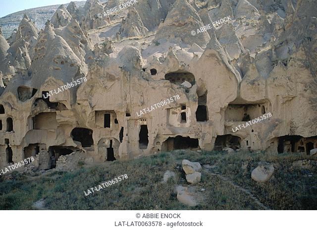 Troglodyte homes in rocks. Caves. Inhabited until the 1950s