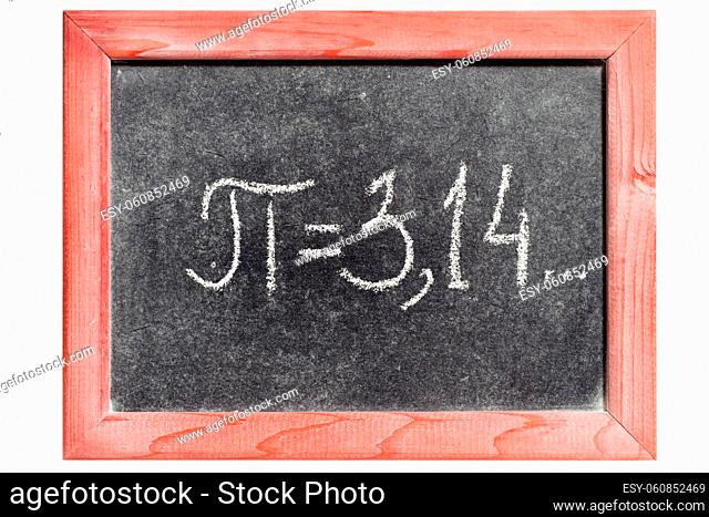 pi number handwritten on isolated vintage blackboard