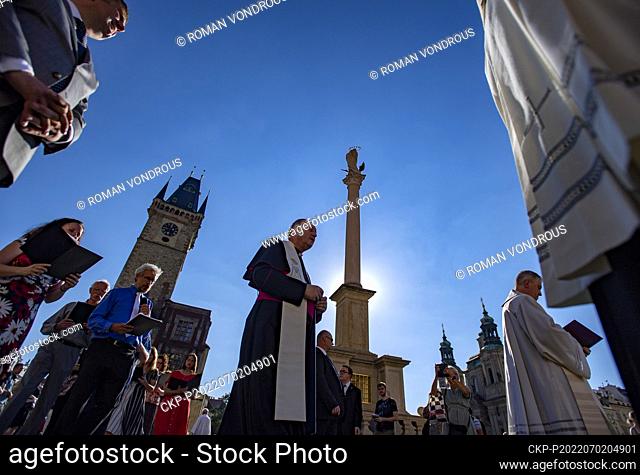 The new Archbishop of Prague Jan Graubner arrives at the Marian Column on Old Town Square and then visits the Church of Our Lady before Tyn, July 2, 2022