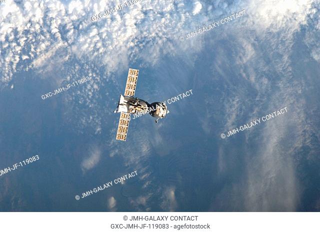 The Soyuz TMA-04M spacecraft departs from the International Space Station and heads toward a landing in a remote area outside of the town of Arkalyk, Kazakhstan