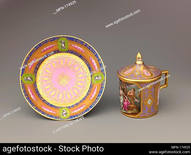 Covered Cup and Saucer. Date: ca. 1795-1818 and later; Culture: Austrian (Vienna) and probably Bohemian; Medium: Hard-paste porcelain; Dimensions: Cup: h