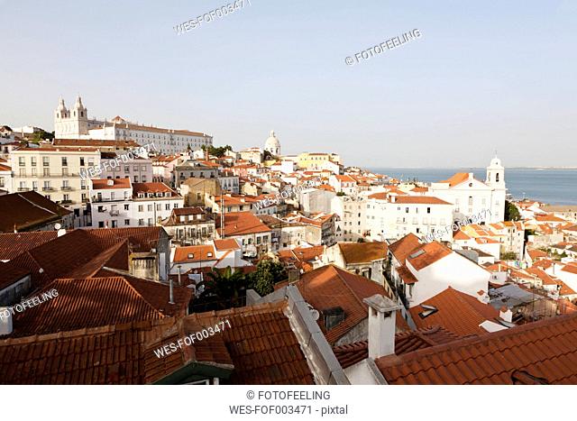 Europe, Portugal, Lisbon, Alfama, View of city with church of Sao Vicente de Fora and church of Santo Estevao