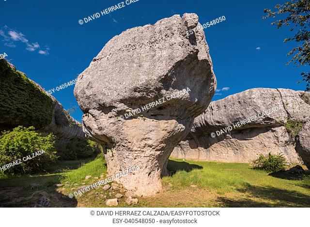 La Ciudad encantada. The enchanted city natural park, group of crapicious forms limestone rocks in Cuenca, Spain