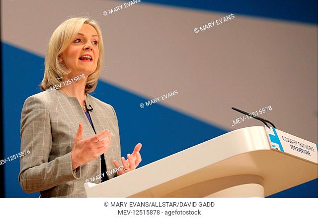 Liz Truss MP Secretary Of State For Justice Conservative Party Conference 2016 The ICC Birmingham , Birmingham , England 04 October 2016 ADDRESSES THE...