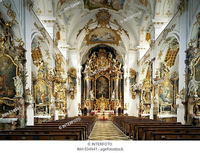 geography/travel, Germany, Bavaria, Dietramszell, churches and convents, Saint Mary's Assumption collegiate church, interior view, view at choir with high altar