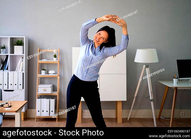 Stretching Office Workout. Desk Stretch Exercise At Workplace