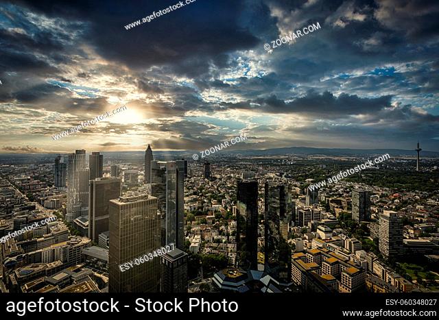 Frankfurt am Main, July 2019. AAn aerial panoramic view of the city