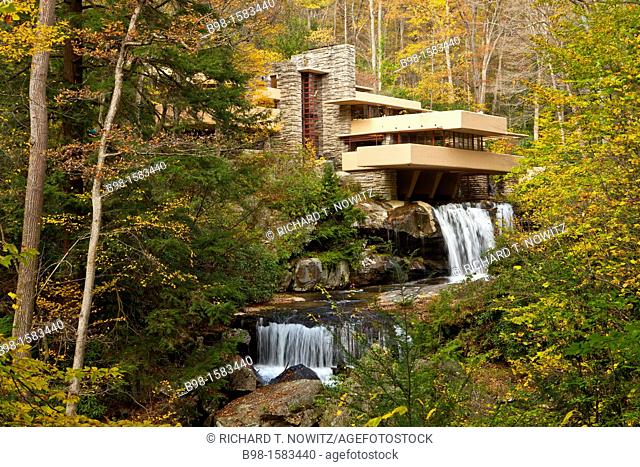 Falling Water, Frank Lloyd Wright masterpiece, within Bear Run Nature Reserve  Pennsylvania in Laurel Highlands, S W , PA
