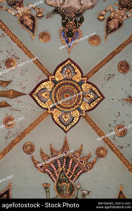 Carved and painted ceiling detail at Patuxai - Victory Gate