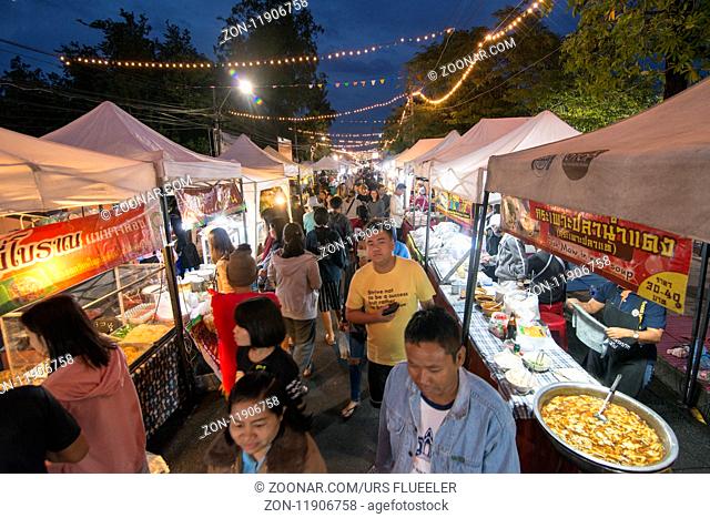 the Nightmarket and marketstreet in of the city Buri Ram in Isan in Northeast thailand. Thailand, Buriram, November, 2017