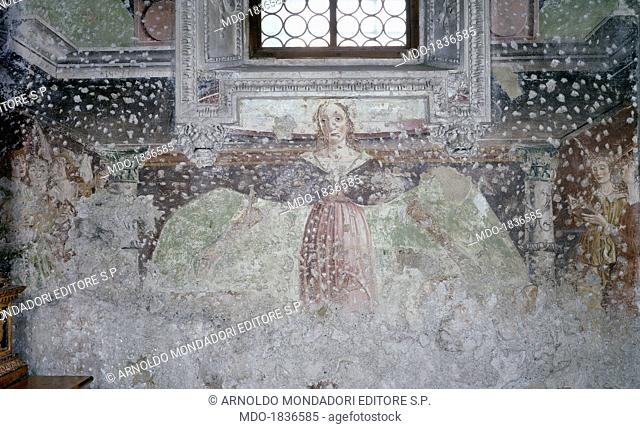 Our Lady of Mercy with Singing and Playing Angels, by Unknown Artist, 1498, 15th Century, fresco. Italy, Lombardy, Grosio, Church of saint George