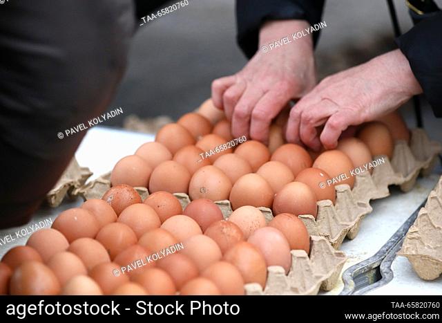 RUSSIA, BELGOROD - DECEMBER 16, 2023: Eggs are on sale at a fair. Pavel Kolyadin/TASS