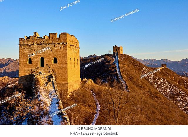 Sunlit towers of the Jinshanling and Simatai sections of the Great Wall of China, Unesco World Heritage Site, China, East Asia