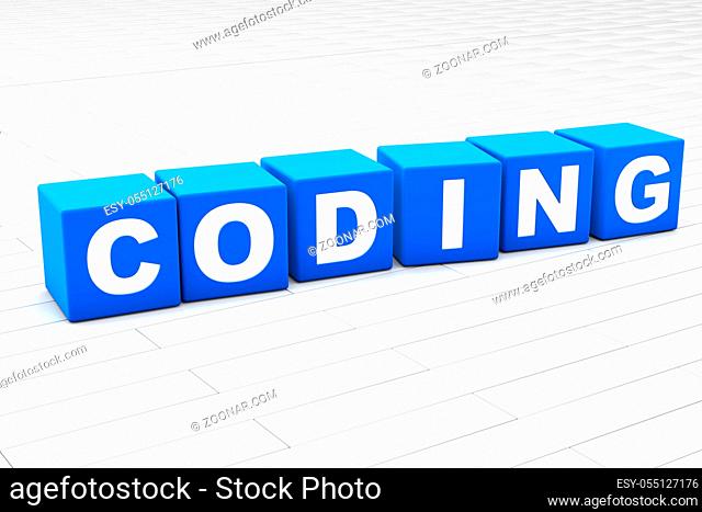 3D rendered illustration of the word Coding made of cubes