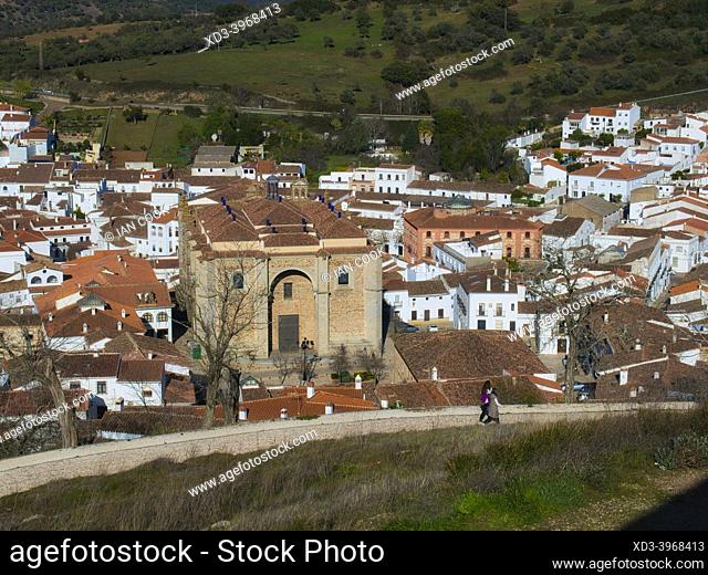 view of town from Aracena Castle with officews of Sierra de Aracena National Park, , Aracena, Huelva Province, Spain