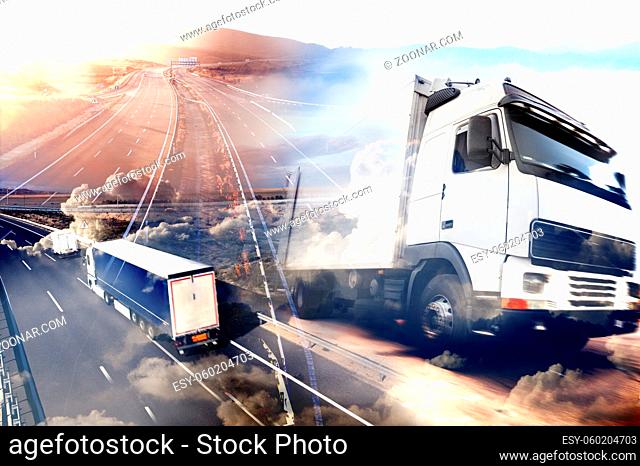 Abstract background Trucks and transport.Highway and delivering
