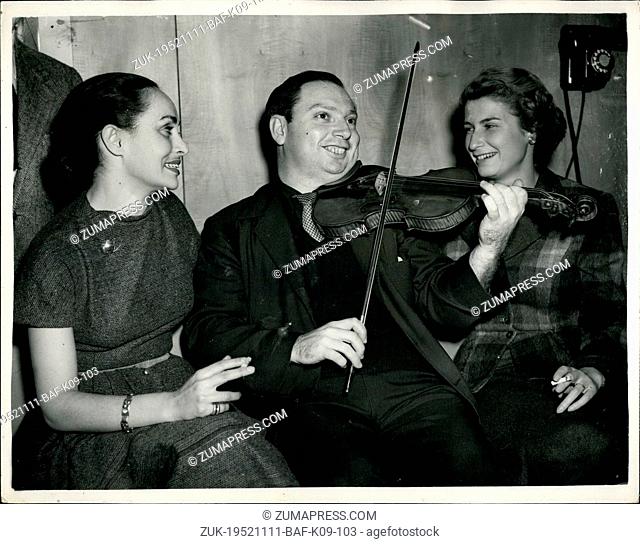 Nov. 11, 1952 - Famous American Violinist at the Festival Hall.: A reception and a rehearsal was held this afternoon at the Royal Festival Hall when the...