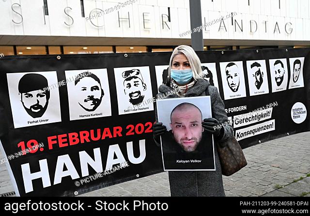 03 December 2021, Hessen, Wiesbaden: Vaska Zladeva, cousin of Kaloyan Velkov, one of the victims of the racist attack in Hanau in 2020