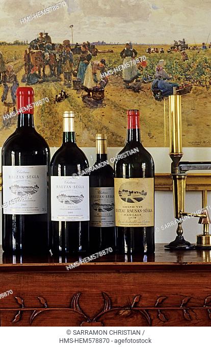France, Gironde, Bordeaux Wine Region, Chateau Rauzan Segla, vintage bottles range