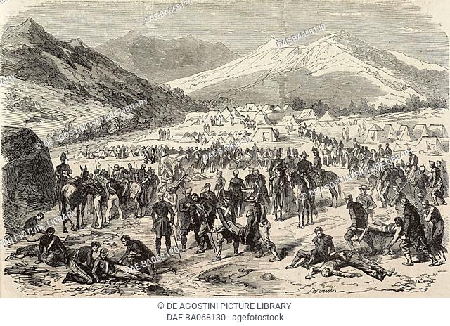 Spanish soldiers wounded after the Battle of Castillejos, January 1, Morocco, illustration by Jules Worms from L'Illustration, Journal Universel, No 881