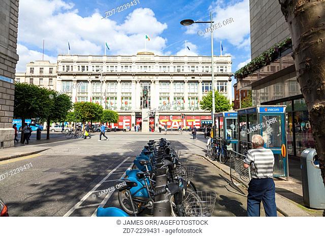 Dublin Bikes in Prince's Street North, Dublin. The famous Clery's Department store is in the background