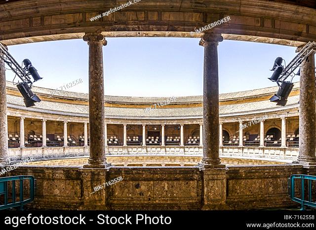 Palace of Charles V transformed into an amphitheater in Alhambra palace complex in Granada, Andalusia, Spain, Europe