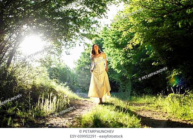 Beautiful Girl Forest Trees Flowing White Dress Doves Blank Note Card NEW 