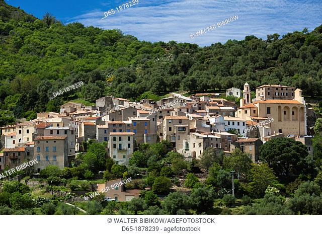 France, Corsica, Haute-Corse Department, La Balagne Region, Avapessa, elevated town view