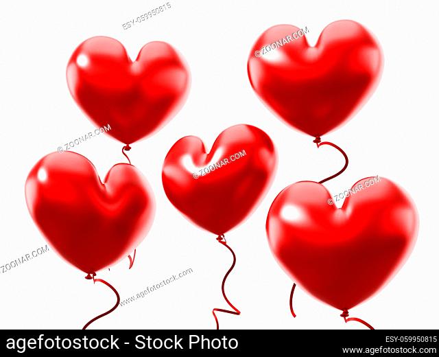 Heart shaped balloons isolated on white background. 3D illustration