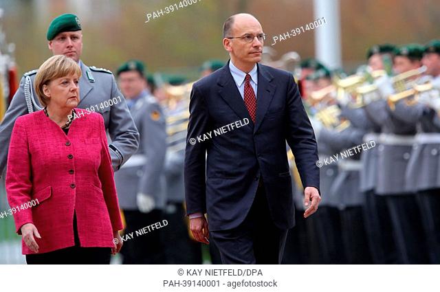 German Chancellor Angela Merkel welcomes Prime Minister of Italy Enrico Letta at the Federal Chancellery in Berlin,  Germany, 30 April 2013