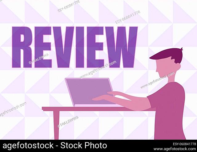 Conceptual display Review, Internet Concept assessment of something intention of instituting change if necessary Businessman Standing Using Laptop Placed On Top...