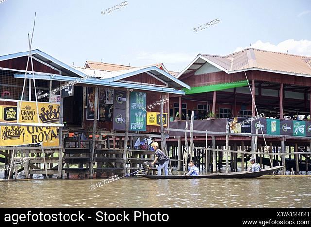 Restaurant on stilts, In Phaw Khone village, Inle lake, state of Shan, Myanmar, Asia