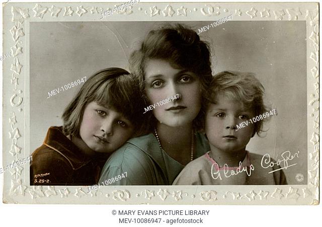 English actress of stage and screen, Gladys Cooper (1888-1971), with her two children